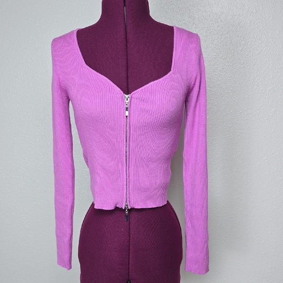3/$15 Pink Rose - Women's Pink Ribbed Zip-Up Cardigan Size Small - Picture 1 of 9